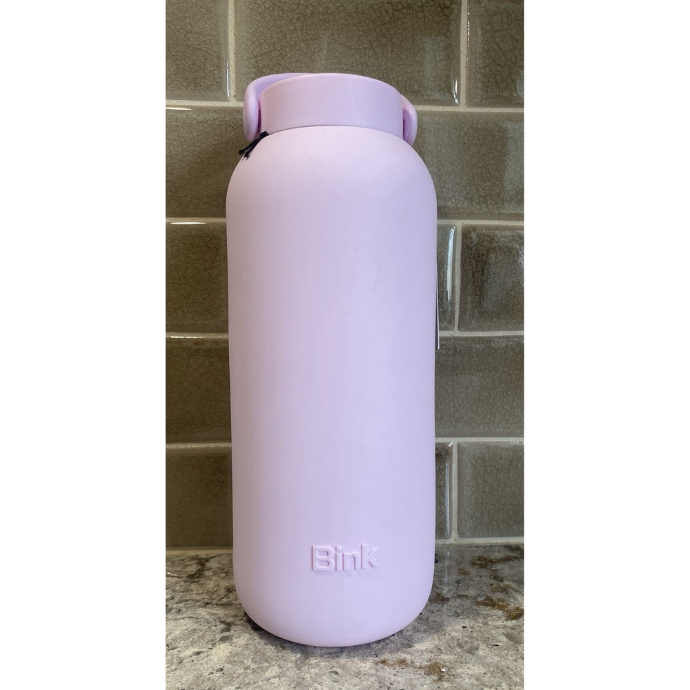 Bink 36 oz. Big Bottle Glass Water Bottle with Carry Cap OYSTER Pale Petal Pink